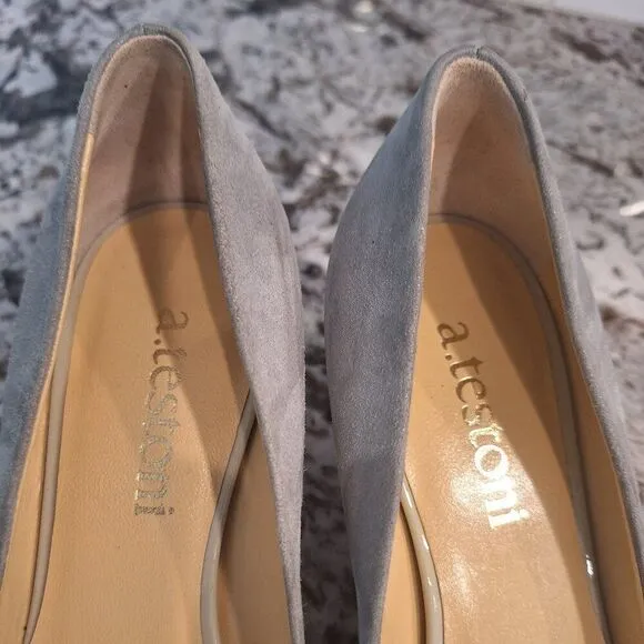 a. testoni Gray Olive  Suede patent leather Flats Italy size 35.5