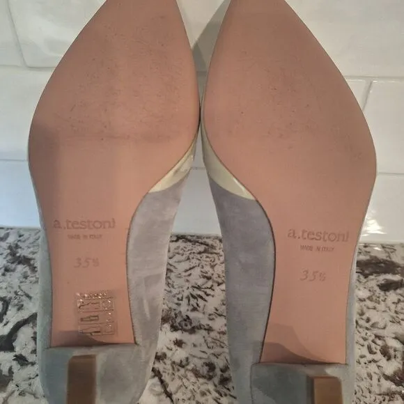 a. testoni Gray Olive  Suede patent leather Flats Italy size 35.5