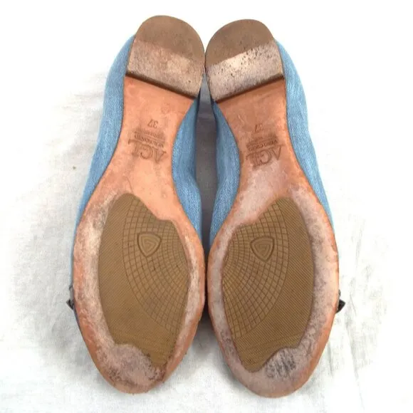 Attilio Giusti Leombruni AGL Denim Blue Ballet Flats w/Snakeprint Cap Toe Sz 37