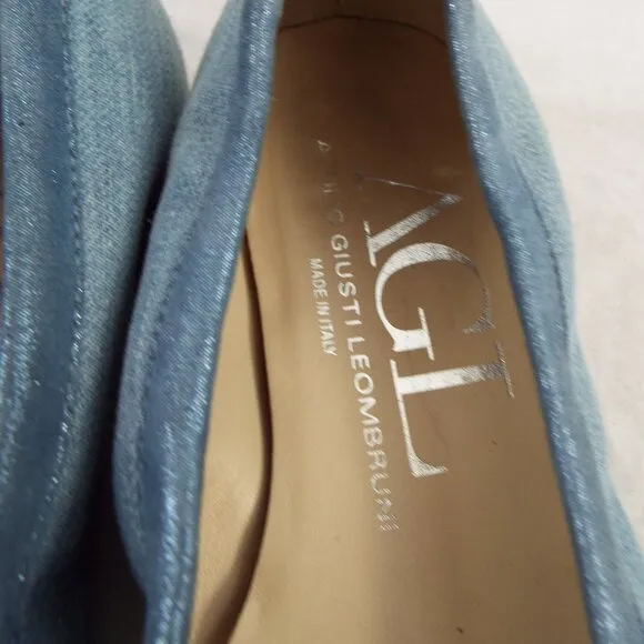 Attilio Giusti Leombruni AGL Denim Blue Ballet Flats w/Snakeprint Cap Toe Sz 37