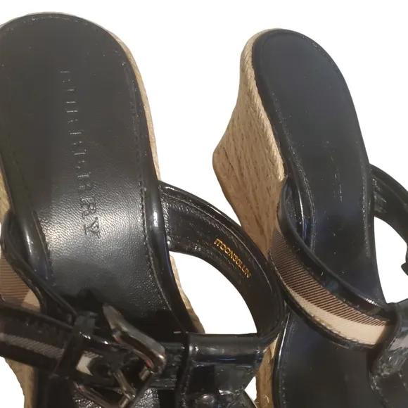 Authentic Burberry Patent Leather Wedge Thongs Sandals size 41 (size 11 …