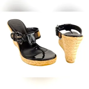 Authentic Burberry Patent Leather Wedge Thongs Sandals size 41 (size 11 …