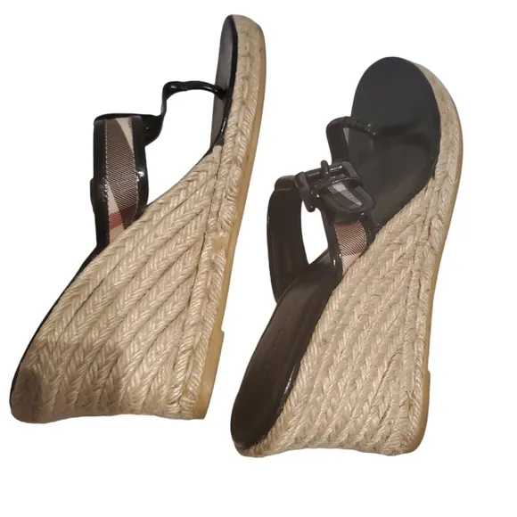 Authentic Burberry Patent Leather Wedge Thongs Sandals size 41 (size 11 …