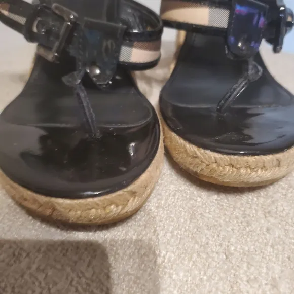 Authentic Burberry Patent Leather Wedge Thongs Sandals size 41 (size 11 …