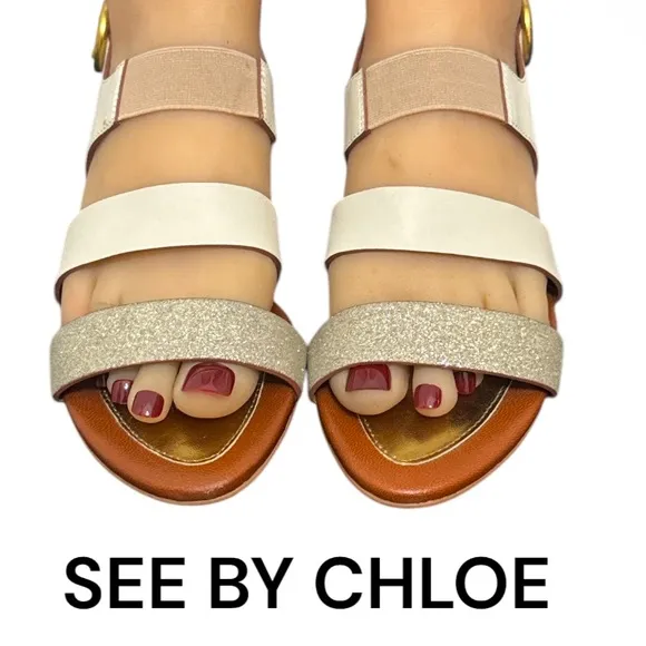 Authentic See by Chloe designer leather sandals sz 7 Euro 37