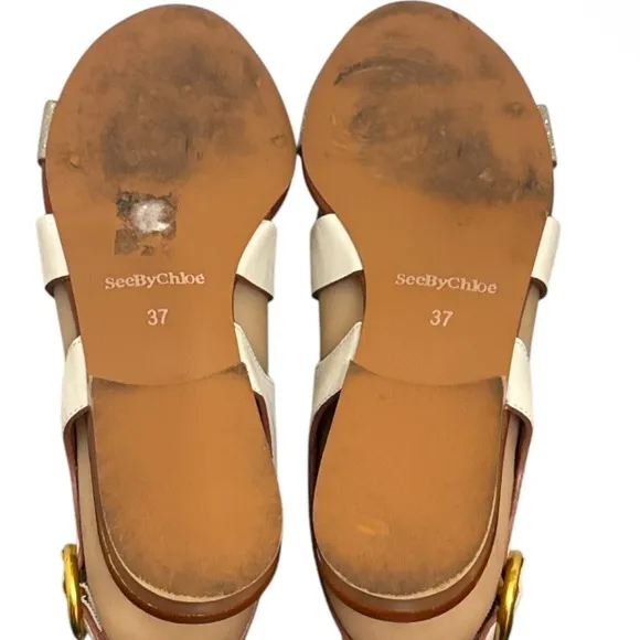 Authentic See by Chloe designer leather sandals sz 7 Euro 37