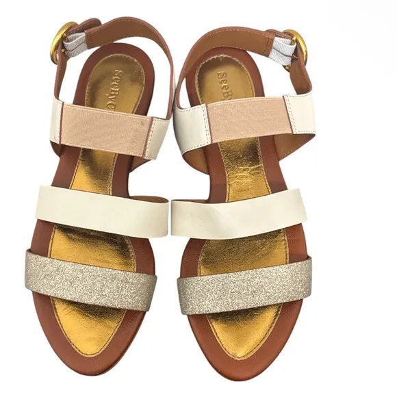 Authentic See by Chloe designer leather sandals sz 7 Euro 37