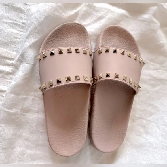 Authentic Valentino Rockstud Rubber Pool Slides Water Rose Pink 10US / 40EU