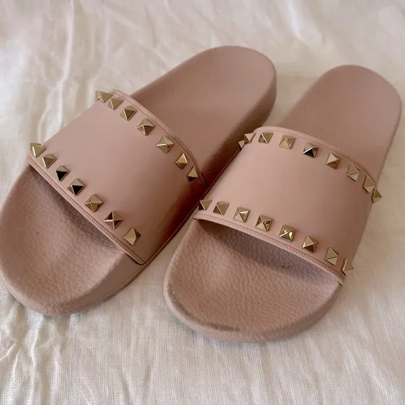 Authentic Valentino Rockstud Rubber Pool Slides Water Rose Pink 10US / 40EU