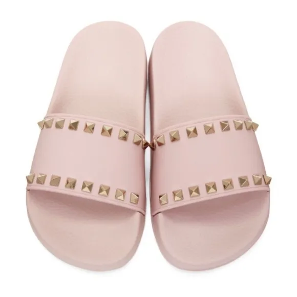 Authentic Valentino Rockstud Rubber Pool Slides Water Rose Pink 10US / 40EU