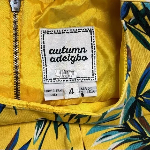 AUTUMN ADEIGBO Yellow Palm Leaf Jungle Print Short Sleeve Popover Midi Dress 4