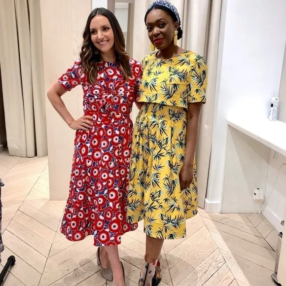 AUTUMN ADEIGBO Yellow Palm Leaf Jungle Print Short Sleeve Popover Midi Dress 4