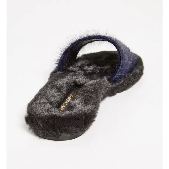 🙂Avec  Moderation Navy Fur &amp; Leather Blue-Bora Bora Comfy Soft 38 🇮🇹