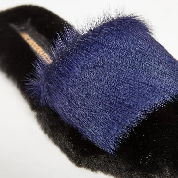 🙂Avec  Moderation Navy Fur &amp; Leather Blue-Bora Bora Comfy Soft 38 🇮🇹