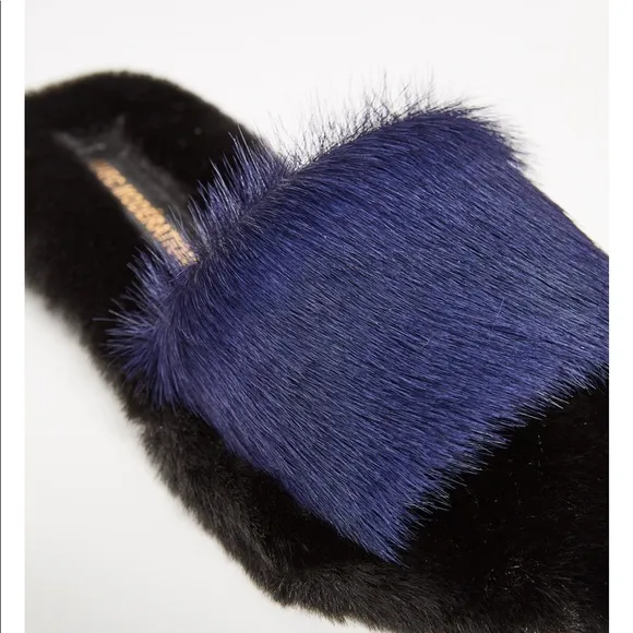 🙂Avec  Moderation Navy Fur &amp; Leather Blue-Bora Bora Comfy Soft 38 🇮🇹