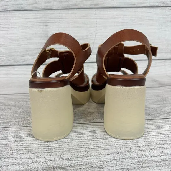 Avellini Women's Brown Buckle Leather Chunky Heeled Sandals Size 9