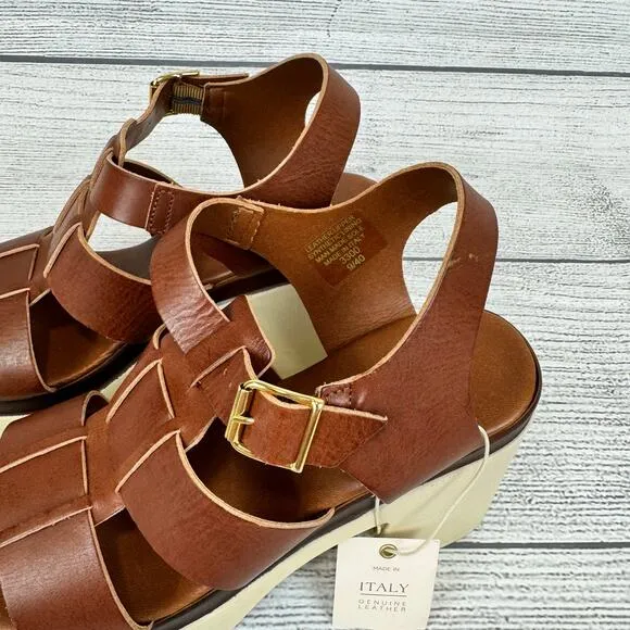 Avellini Women's Brown Buckle Leather Chunky Heeled Sandals Size 9
