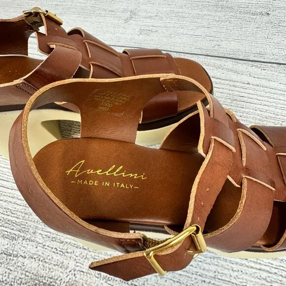 Avellini Women's Brown Buckle Leather Chunky Heeled Sandals Size 9