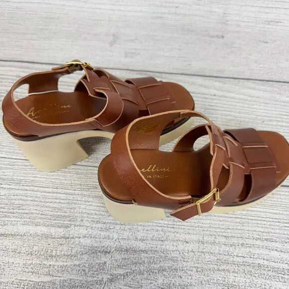 Avellini Women's Brown Buckle Leather Chunky Heeled Sandals Size 9
