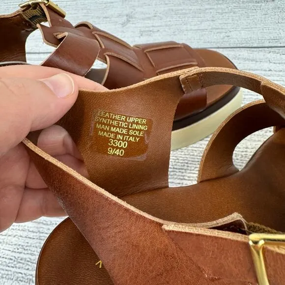 Avellini Women's Brown Buckle Leather Chunky Heeled Sandals Size 9