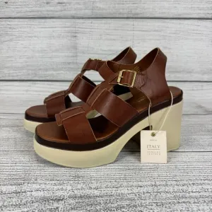 Avellini Women's Brown Buckle Leather Chunky Heeled Sandals Size 9