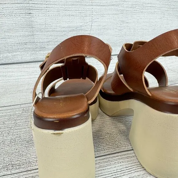 Avellini Women's Brown Buckle Leather Chunky Heeled Sandals Size 9