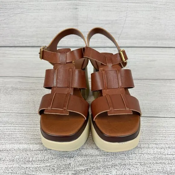 Avellini Women's Brown Buckle Leather Chunky Heeled Sandals Size 9