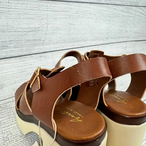 Avellini Women's Brown Buckle Leather Chunky Heeled Sandals Size 9