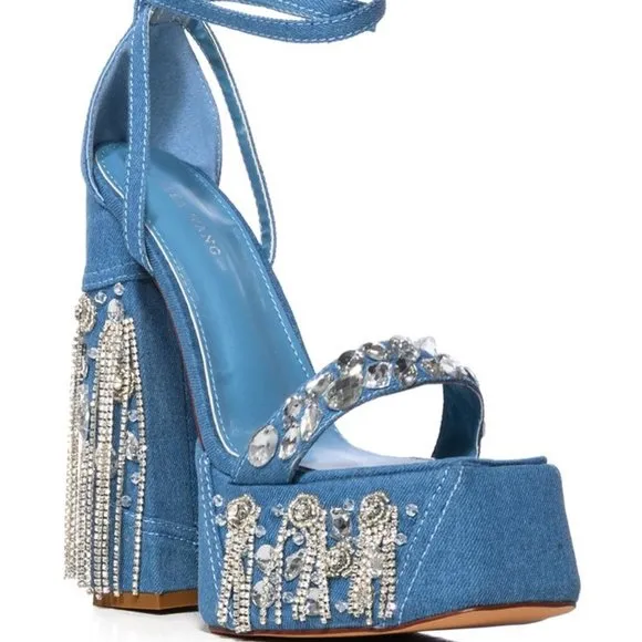 AZALEA WANG &quot;NOBODY DOES IT BETTER&quot;  RHINESTONE FRINGE CHUNKY HEEL (BRAND  NEW !