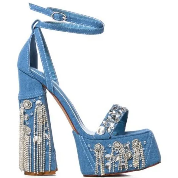 AZALEA WANG &quot;NOBODY DOES IT BETTER&quot;  RHINESTONE FRINGE CHUNKY HEEL (BRAND  NEW !
