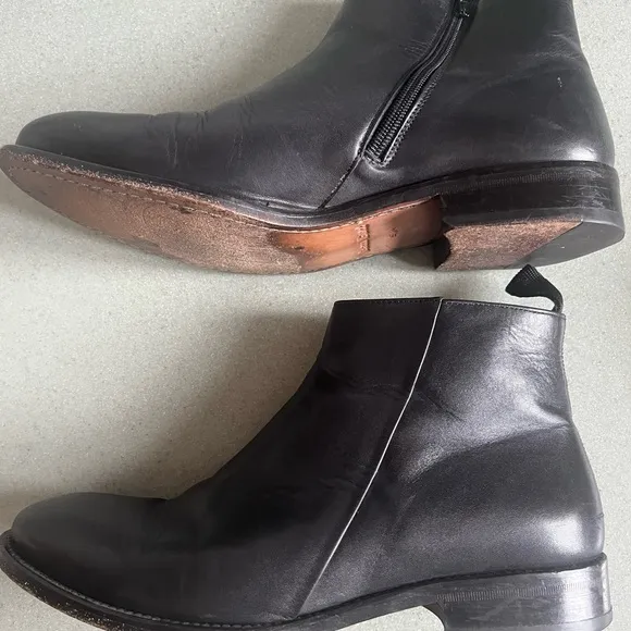 Bacco Bucci Men's Black Leather Ankle Boots Size 9.5 (43) side zipper