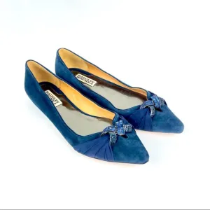 Badgley Mischka Blue Suede Flats with Rhinestones size 8.5