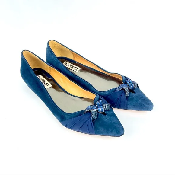 Badgley Mischka Blue Suede Flats with Rhinestones size 8.5