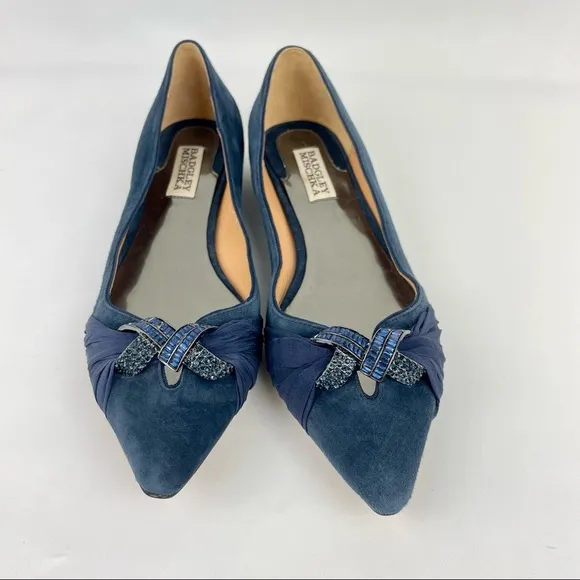 Badgley Mischka Blue Suede Flats with Rhinestones size 8.5