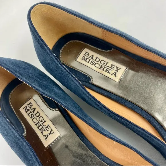 Badgley Mischka Blue Suede Flats with Rhinestones size 8.5