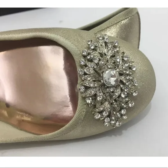 🆕Badgley Mischka Bridal Flat Gold Metallic Suede