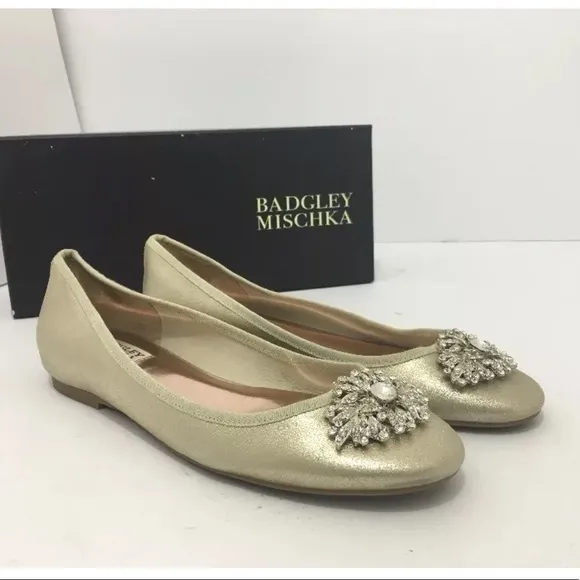 🆕Badgley Mischka Bridal Flat Gold Metallic Suede
