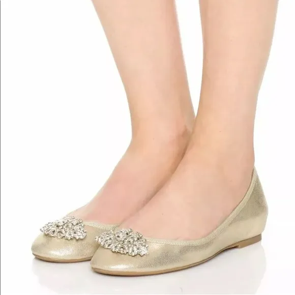 🆕Badgley Mischka Bridal Flat Gold Metallic Suede