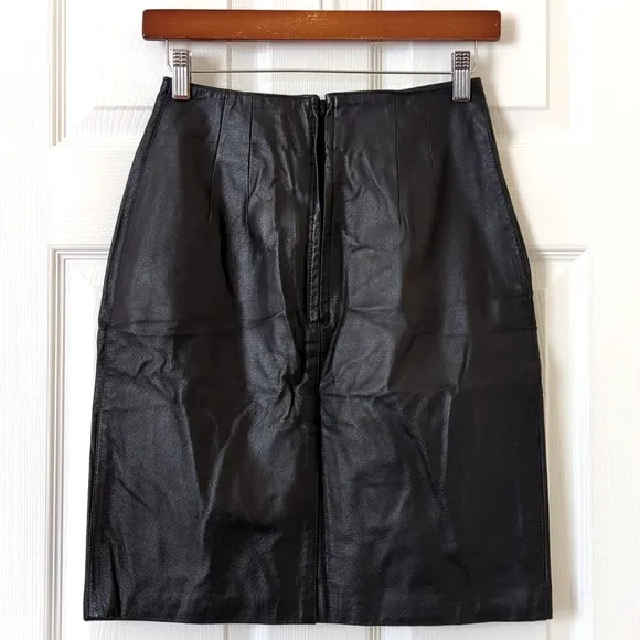 Bagatelle 90's Vintage Genuine Leather High Waisted A-Line Mini Skirt Black 4