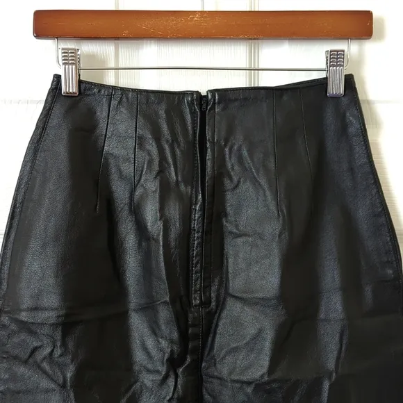 Bagatelle 90's Vintage Genuine Leather High Waisted A-Line Mini Skirt Black 4