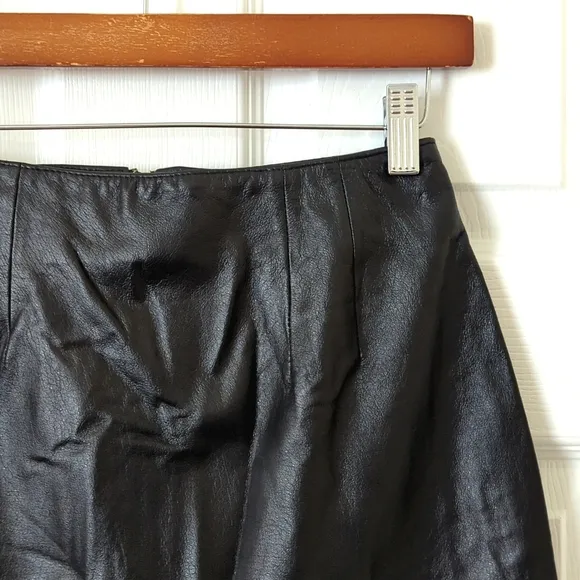 Bagatelle 90's Vintage Genuine Leather High Waisted A-Line Mini Skirt Black 4
