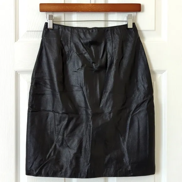 Bagatelle 90's Vintage Genuine Leather High Waisted A-Line Mini Skirt Black 4