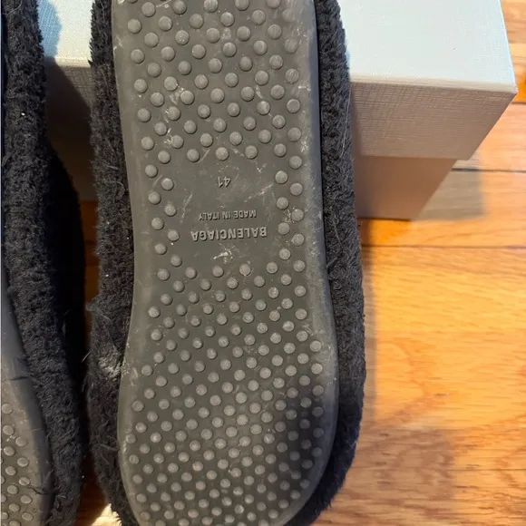 Balenciaga Black Terry Hotel Slides with Gold Emblem