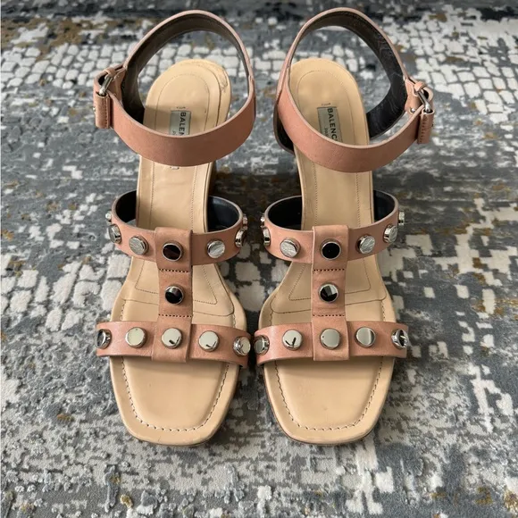 Balenciaga Studded Leather Wedge Sandals