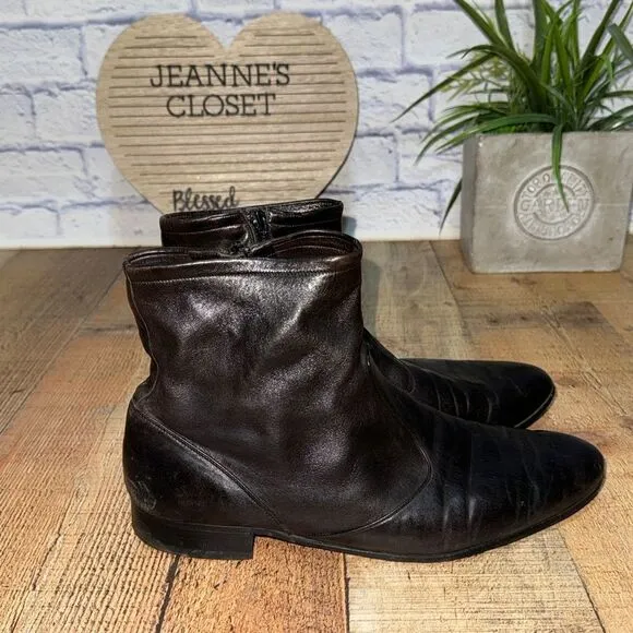 Bally Men's Vintage dark Brown Leather Side Zip Boots Size US 11M