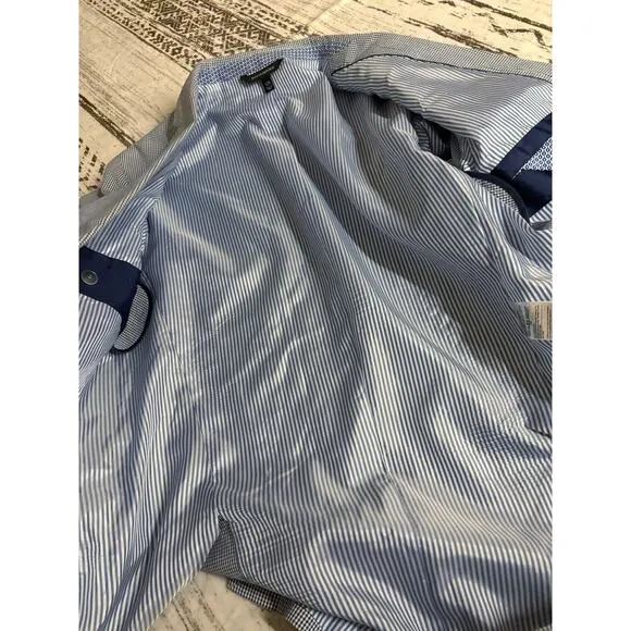 Banana Republic Tailored Fit Seersucker Suit Jacket Blue White Gingham 42R
