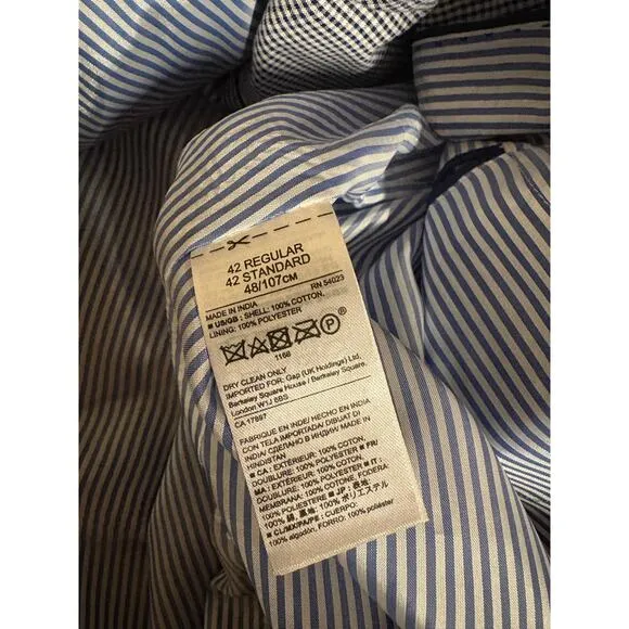 Banana Republic Tailored Fit Seersucker Suit Jacket Blue White Gingham 42R