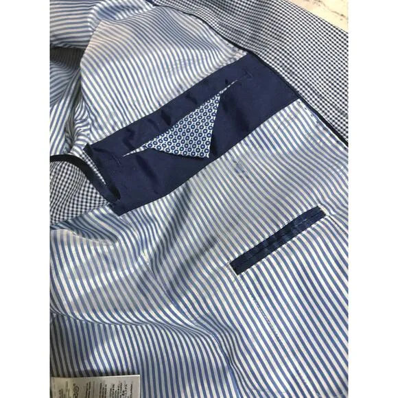 Banana Republic Tailored Fit Seersucker Suit Jacket Blue White Gingham 42R