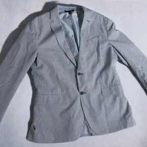 Banana Republic Tailored Fit Seersucker Suit Jacket Blue White Gingham 42R
