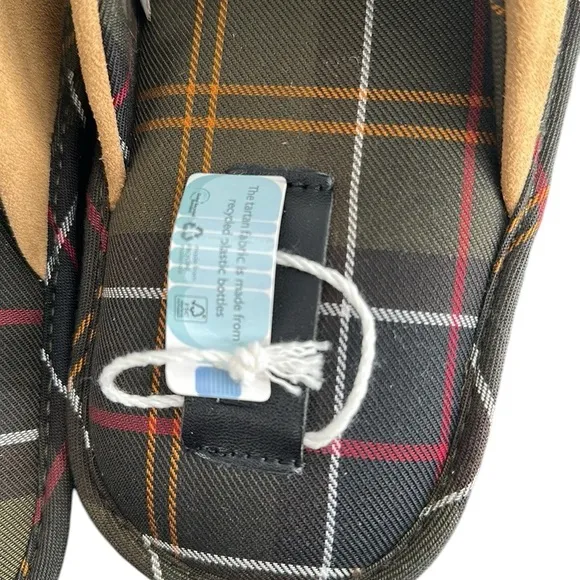 Barbour Foley Camel Suede Plaid Slip On Slide Slipper comfy cabin Size 9 NWT
